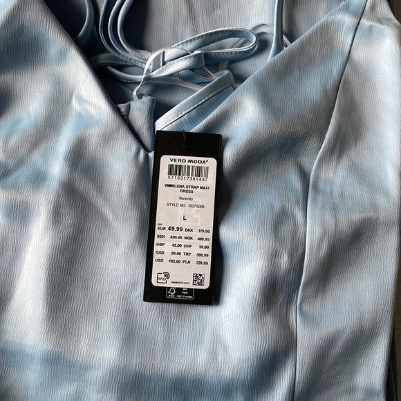 Baby Blue Satin Strap Maxi Dress Size L - Picture 6 of 9